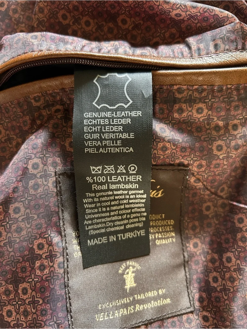 Genuine Lambskin Leather Jacket Brown Moto XL